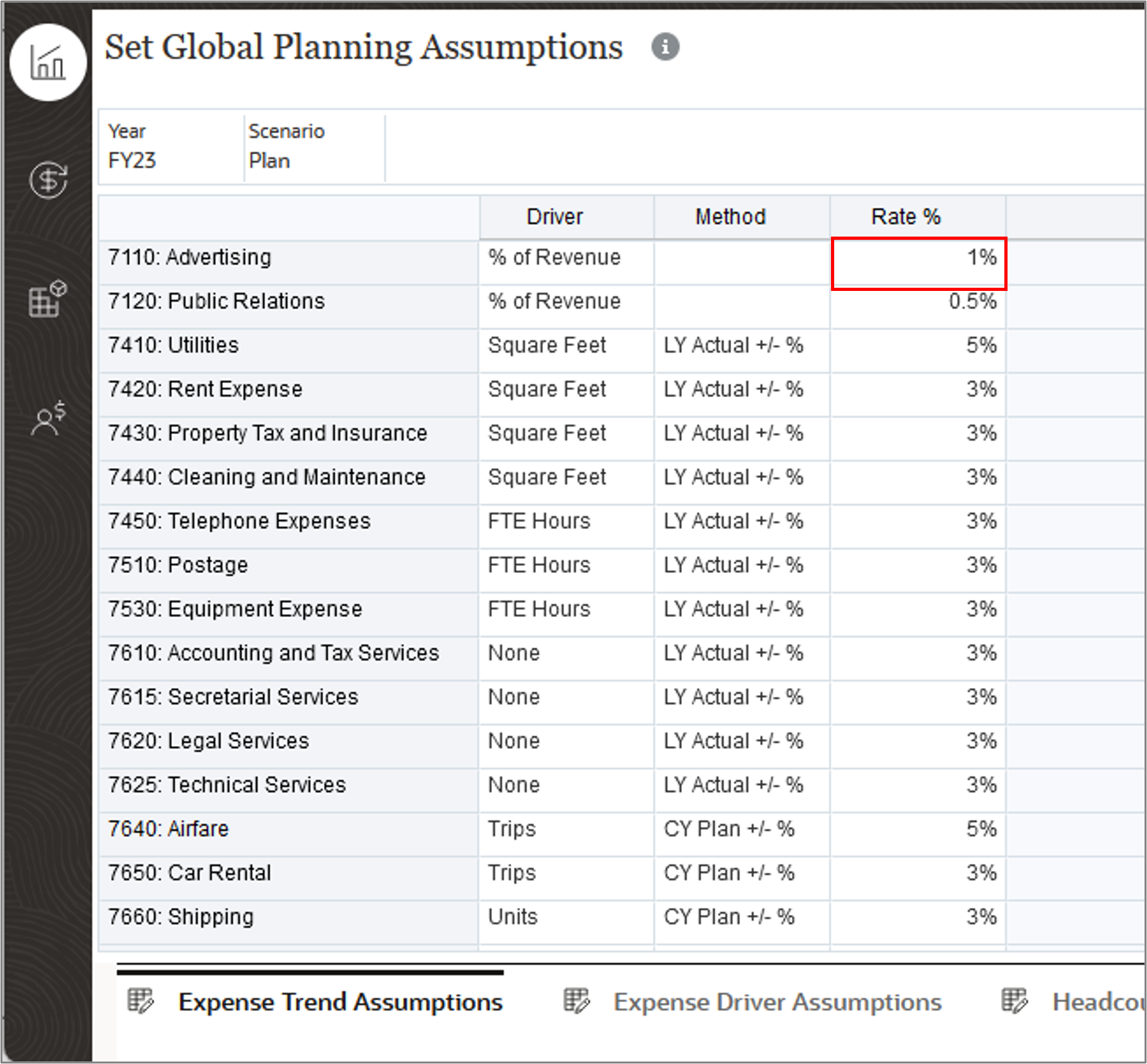 Set Global Planning Assumptions